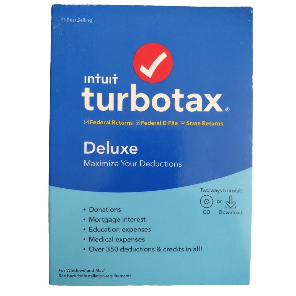 NEW! Turbotax 2019 Deluxe Federal Plus State Tax Software CD [PC & Mac]